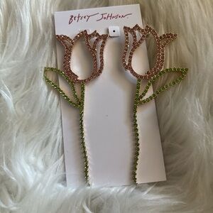Betsey Johnson Pink & Green Rhinestone Tulip Drop Earrings